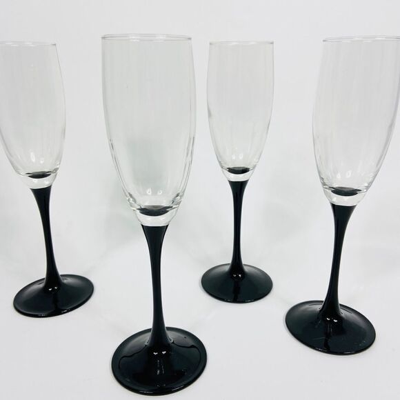 VINTAGE Luminarc France Champagne Wine Glass Flute Black Stem. - Picture 1 of 7